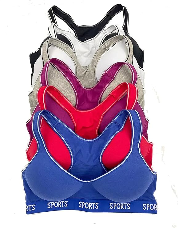 Plus Size Wire Free Gym Light Padded Raceback Cotton Sports Bra
