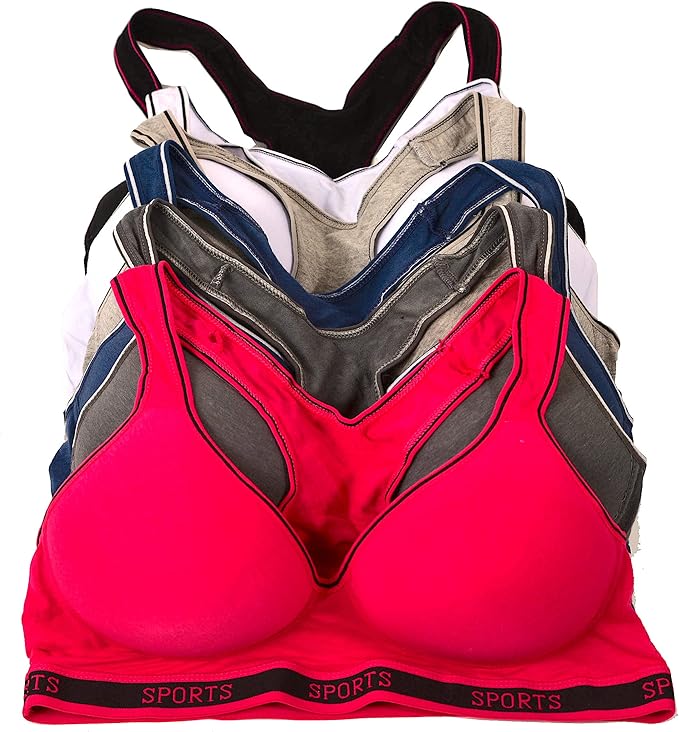 Plus Size Wire Free Gym Light Padded Raceback Cotton Sports Bra