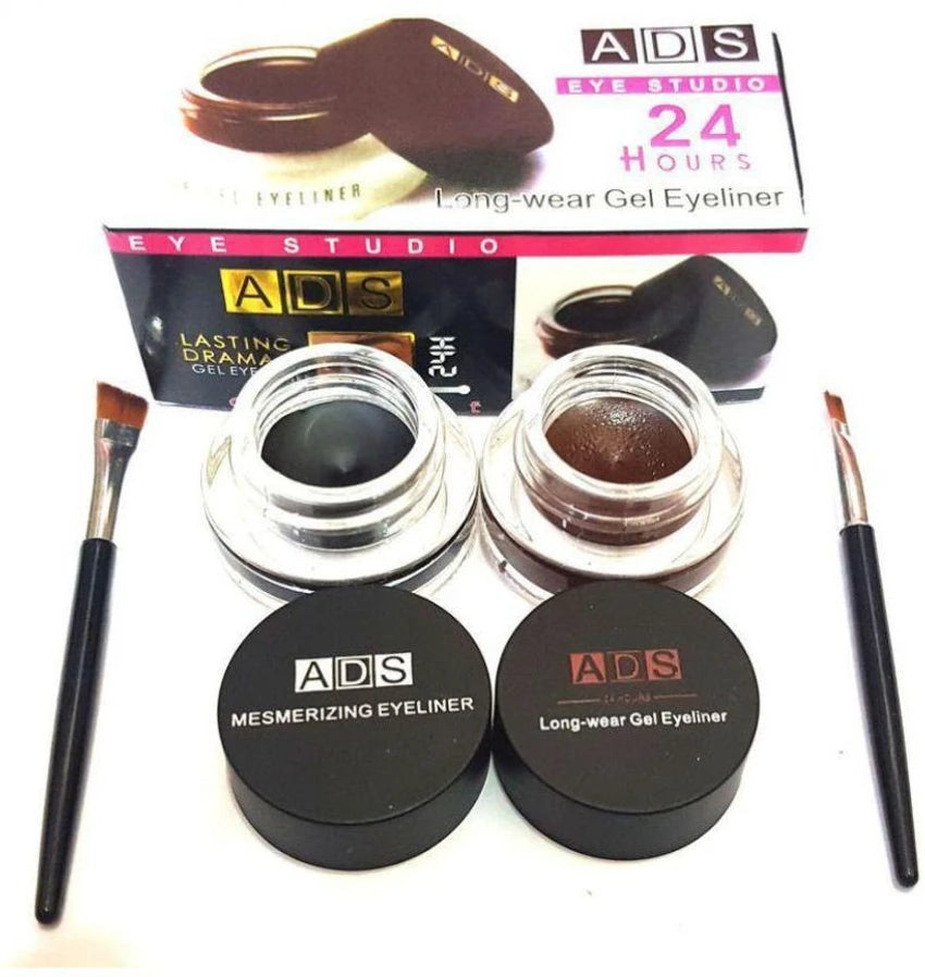 ADS Long-Wear Gel Eyeliner Set – 2 Shades with Dual Application Brushes (24-Hour Stay)