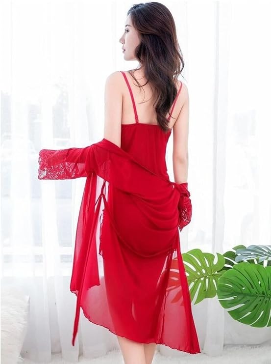 Purple Net 3-Piece Short Nighty Set – Sexy Lace Nightwear with Robe