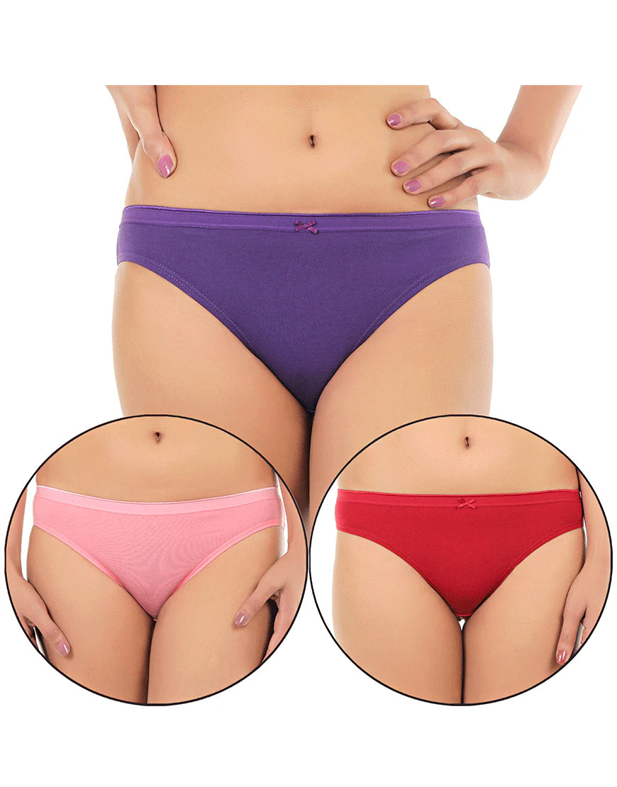 Silken Pack of 3 Cotton Briefs (Assorted Colors) – Breathable, Stretchable & Value Trio