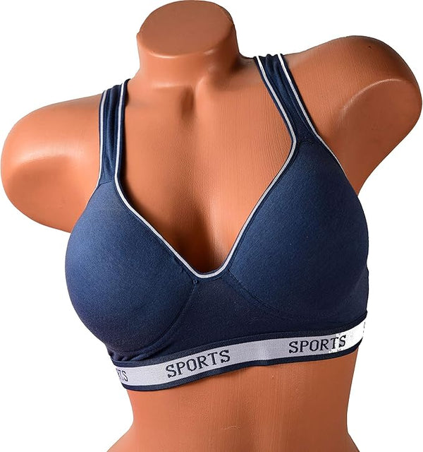 Plus-Size Wire-Free Light Padded Racerback Cotton Sports Bra – Sizes 38–44