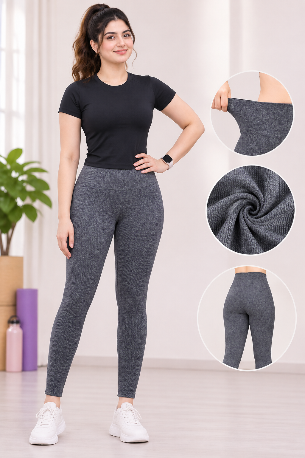 Women's High Waist Stretchable Yoga Tights – Grey | Free Size