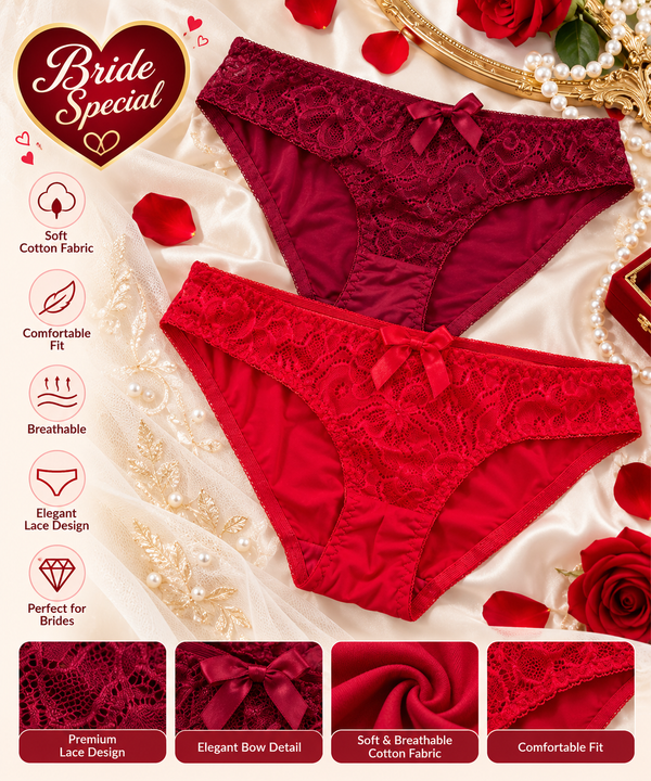 Bridal Lace Panties for Women – Pack of 2 | Red & Maroon | S, M, L
