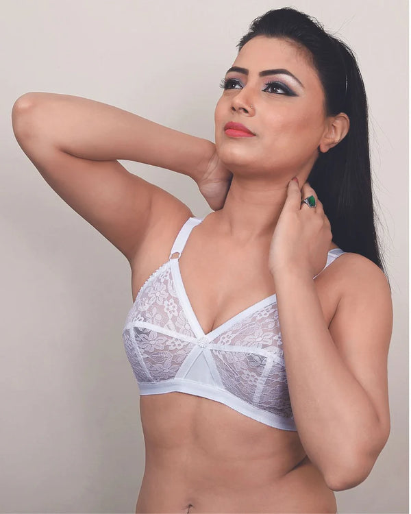 “Silken Celeste Everyday Nylon Bra – Soft, Breathable Comfort (White, Black, Beige)