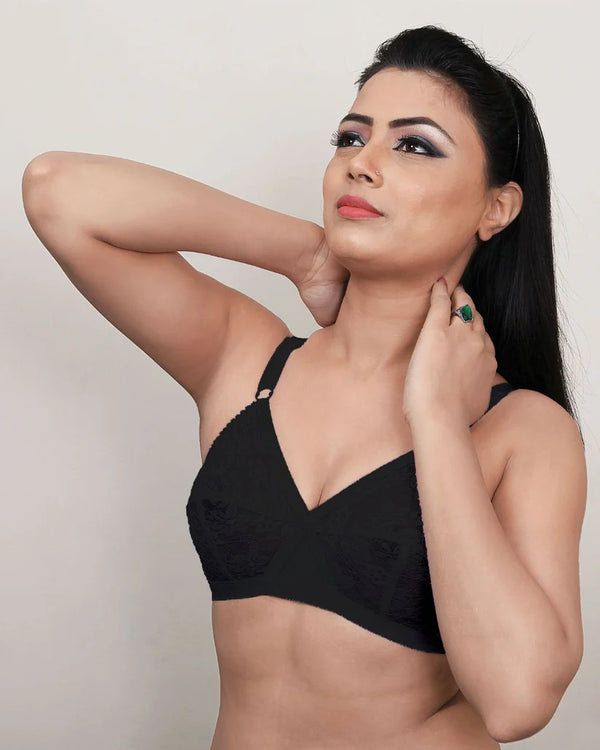 “Silken Celeste Everyday Nylon Bra – Soft, Breathable Comfort (White, Black, Beige)