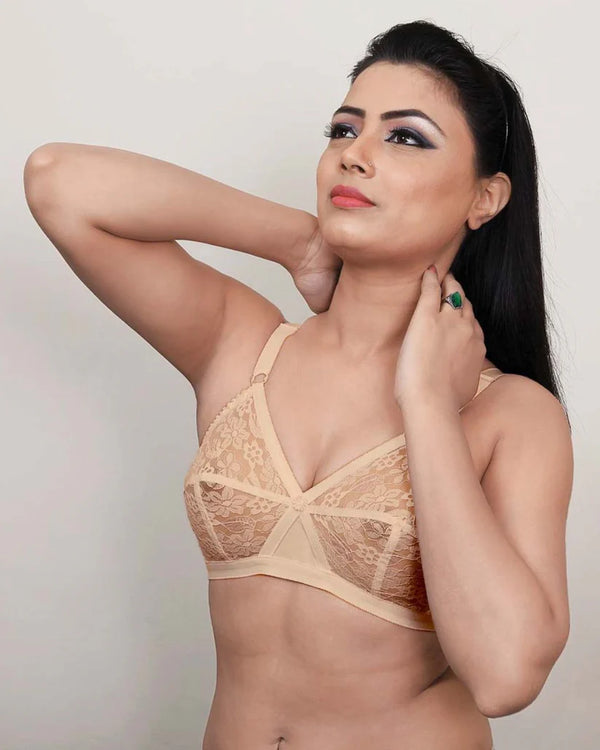 “Silken Celeste Everyday Nylon Bra – Soft, Breathable Comfort (White, Black, Beige)