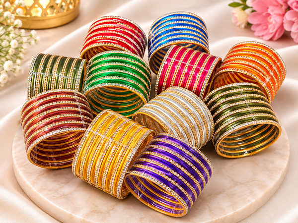 Kids Bangles Pack of 4 Sets – Random Color Selection | Traditional Fancy Bangles for Girls