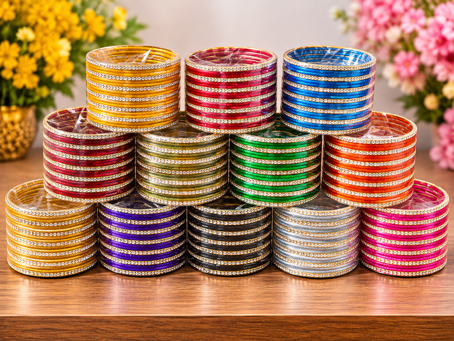 Kids Bangles Pack of 4 Sets – Random Color Selection | Traditional Fancy Bangles for Girls