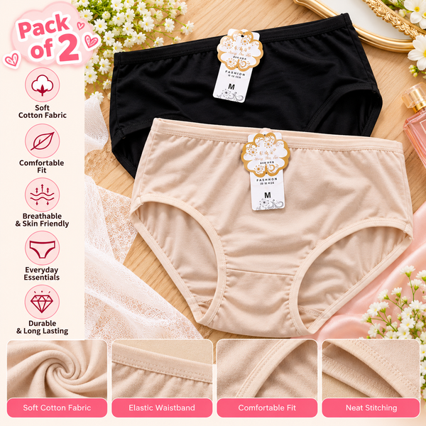 Pack of 2 Women’s Cotton Panties – Soft Everyday Full Coverage Briefs | S–XXL