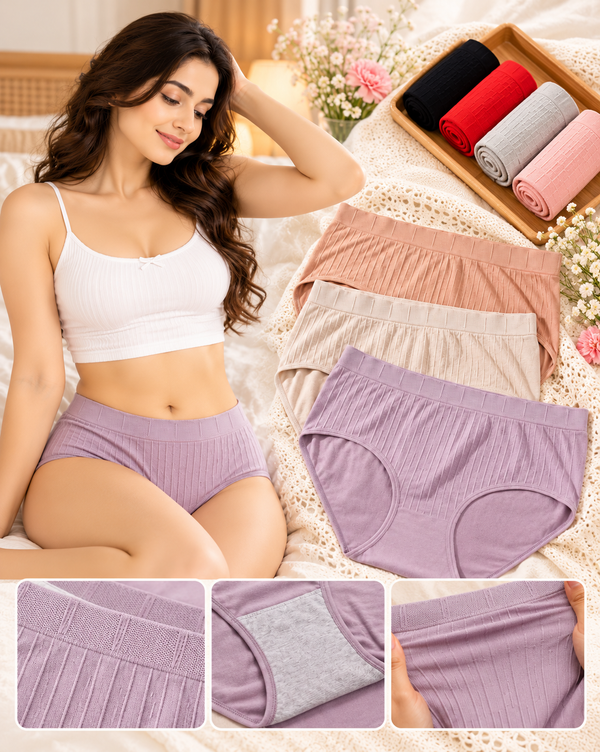 Pack of 3 Women's Soft Stretchable Ribbed Panties – Free Size L to XL