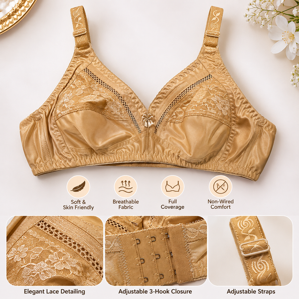 Classic Full Coverage PlusSize Non-Wired Bra – Golden Beige | Jersey Fabric | Sizes 44–50 B-C Cup