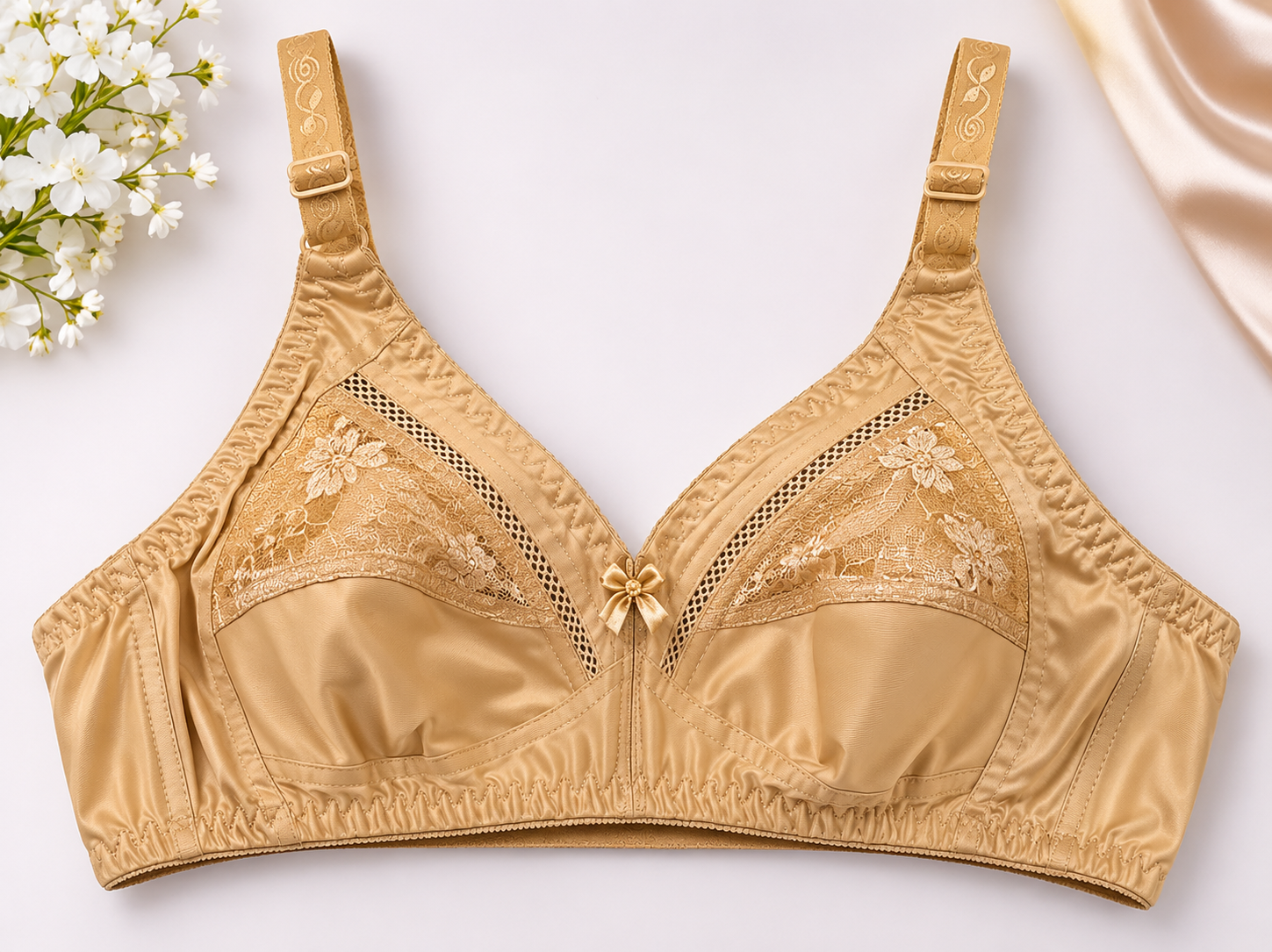 Classic Full Coverage PlusSize Non-Wired Bra – Golden Beige | Jersey Fabric | Sizes 44–50 B-C Cup