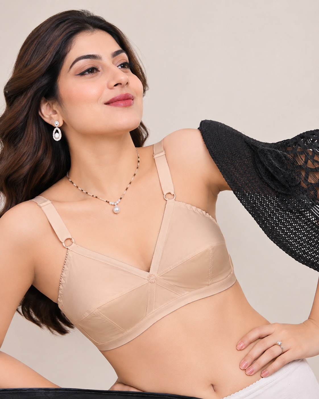 Plus-Size Bra – Sizes 44–50 B Cup (Black, Beige, White)“Silken 100% Cotton