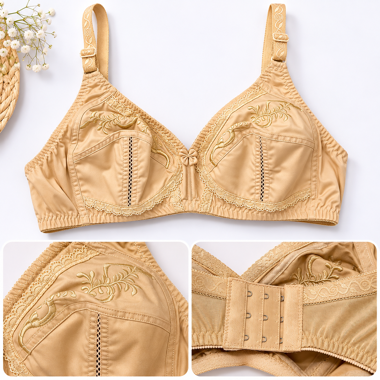 Pack of 1 & 2 Cotton Full Coverage Non-Wired Bras – Golden Beige | Sizes 32–50