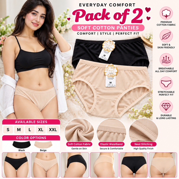 Pack of 2 Women’s Cotton Panties – Soft Everyday Full Coverage Briefs | S–XXL