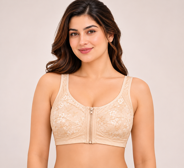 Pack  2 Front Open Zip Cotton Light Padded Bras for Women – Wireless Comfort Bra | Sizes 34–42