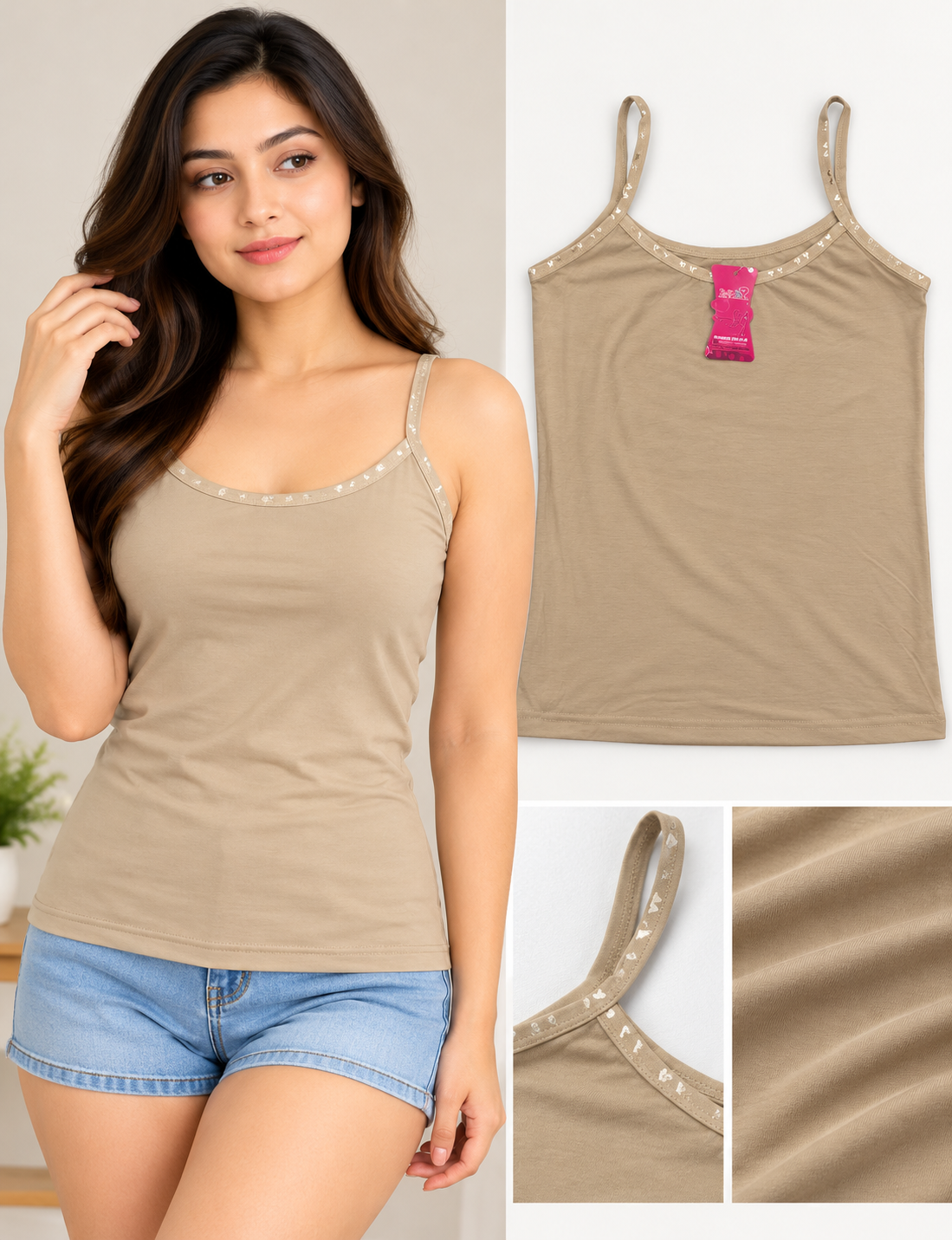 Women’s Cotton Spaghetti Strap Camisole – Slim Fit Daily Wear Tank Top