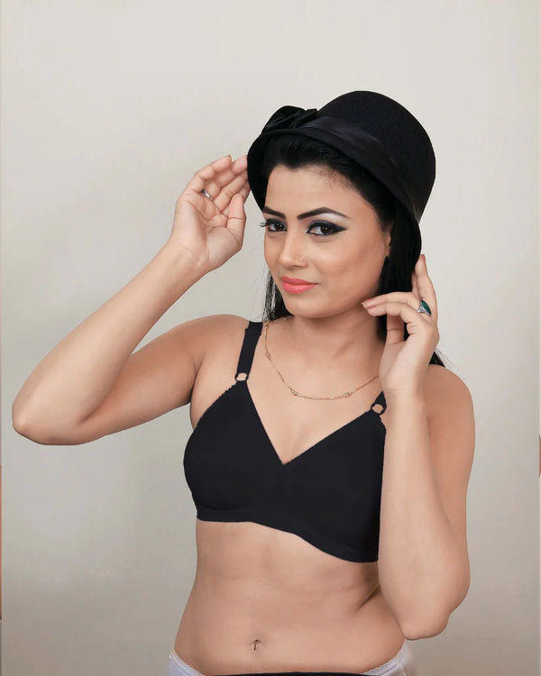 Silken J. Lily Supportive Nylon Bra – Breathable Comfort (Black, Beige, White)