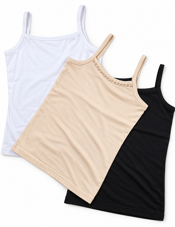 Pack of 3 Cotton Camisoles Soft Stretchable Women Innerwear Tank Tops S M L XL & XXL Pakistan