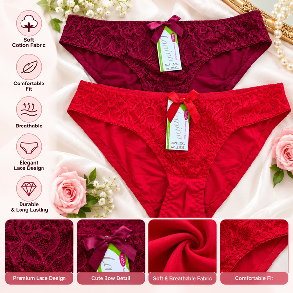 Bridal Lace Panties for Women – Pack of 2 | Red & Maroon | S, M, L