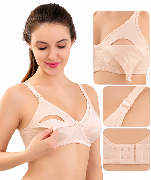 Pack of 2 Front Open Light Padded Cotton Nursing Bras for New Moms – A, B & C Cup | Sizes 32–40
