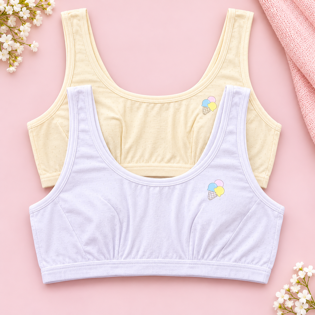 Pack of 2 Teen Girls Cotton Light Padded Training Bras – Free Size 32–36
