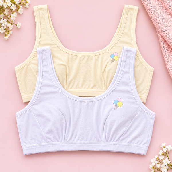 Pack of 2 Teen Girls Cotton Light Padded Training Bras – Free Size 32–36