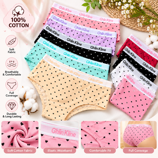 Women's Cotton Heart Print Panties – Pack of 2 & 4 | Soft Comfortable Briefs