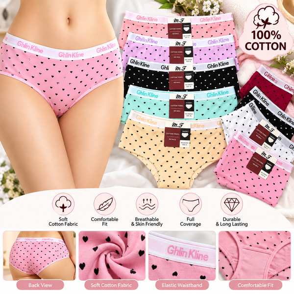 Women's Cotton Heart Print Panties – Pack of 2 & 4 | Soft Comfortable Briefs