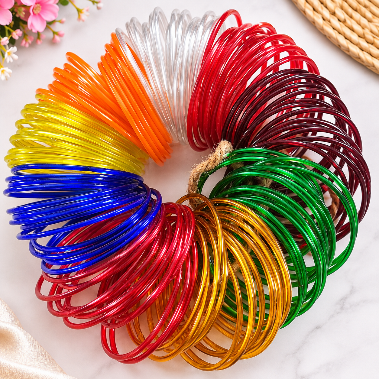 Multi Color Glass Bangles – 9-10 Dozen Pack | Traditional Chooriyan Set (Medium 2.25 & Large 2.5)