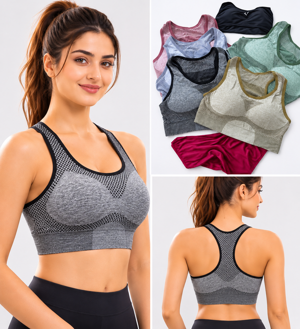 Women Seamless Mesh Padded Sports Bra – Breathable Stretch Comfort Tank (Free Size)