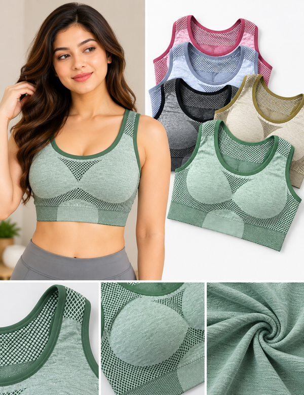 Women's Seamless Sports Bra – Breathable Mesh Comfort Bra | Free Size S–L