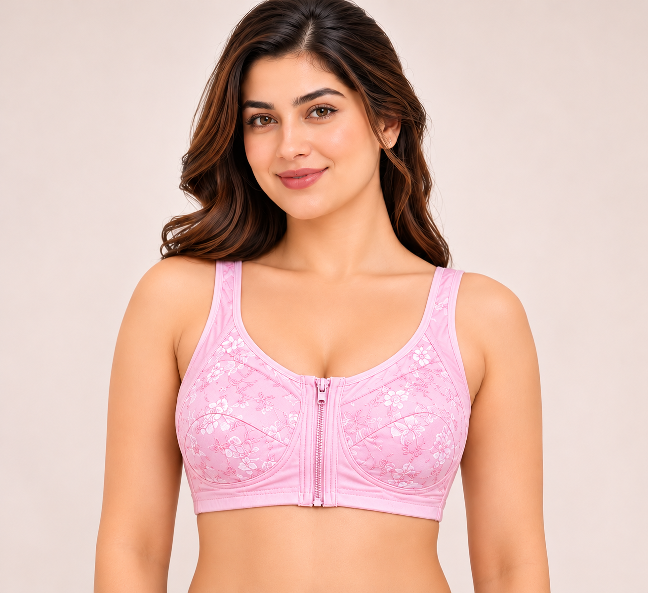 Pack  2 Front Open Zip Cotton Light Padded Bras for Women – Wireless Comfort Bra | Sizes 34–42