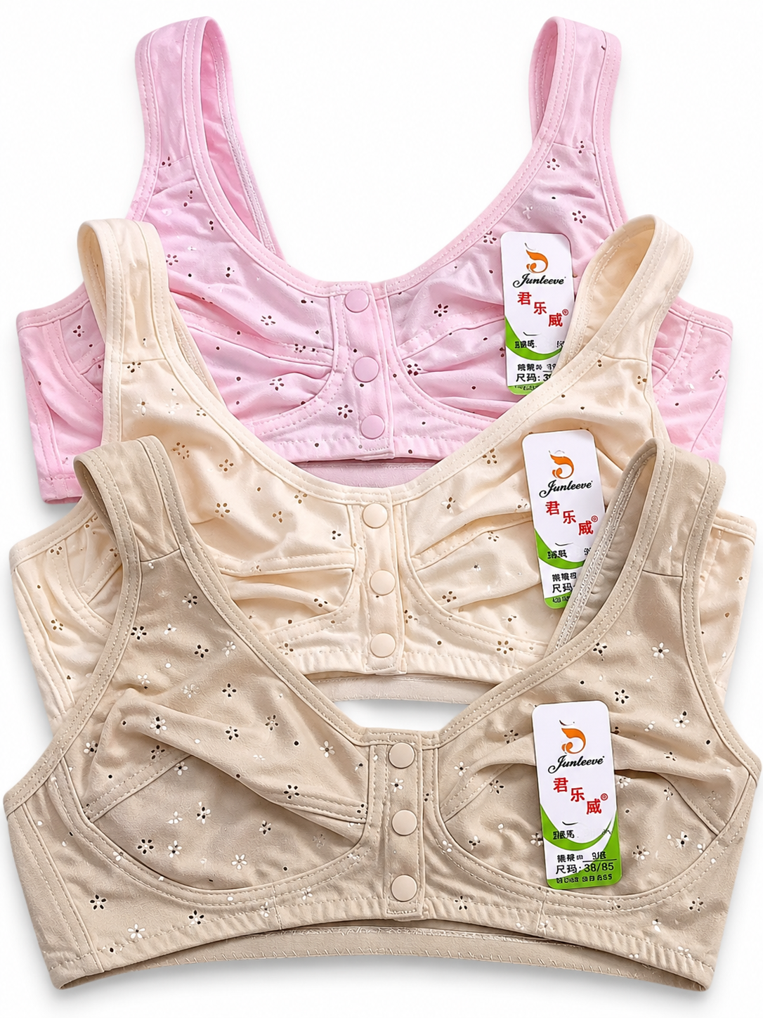 Pack of 3 Pure Cotton Front Button Non-Padded Bras for Women & New Moms | Sizes 34–42