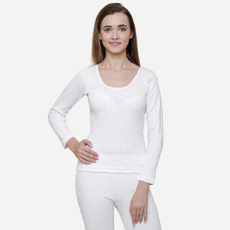 Women’s Thermal Innerwear Set – Full Sleeve Warm Top & Bottom | Skin, White & Black
