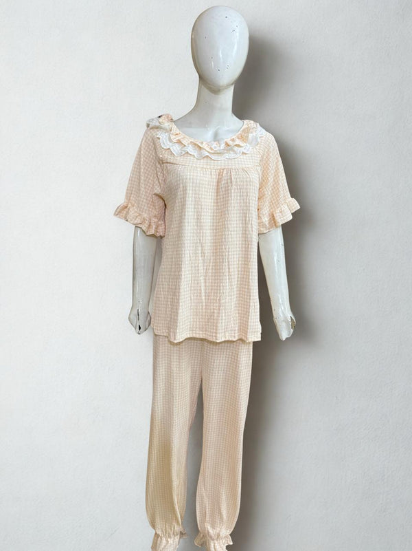 Check Print PJ Set – Short Sleeves, Soft Fabric Nightwear