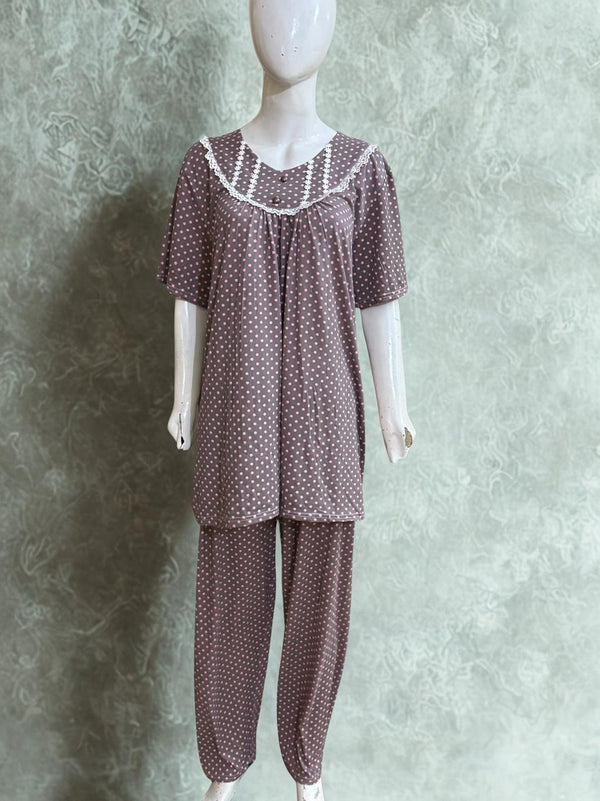 Polka Print Cotton PJ Set – Soft & Breathable Nightwear