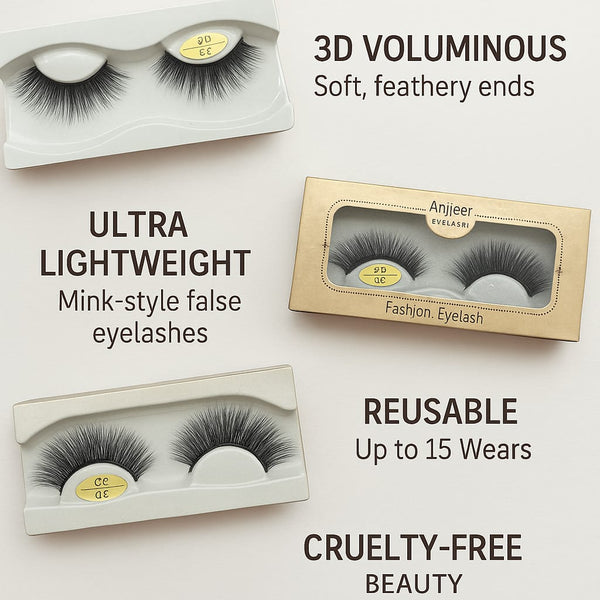 Anjeer 3D Mink Fashion Eyelashes – Style 23 | Reusable & Lightweight