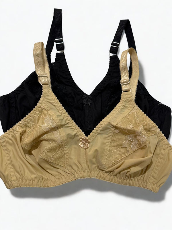 Pack of 2 Cotton Non-Wired Full Coverage Bras (Skin + Black)