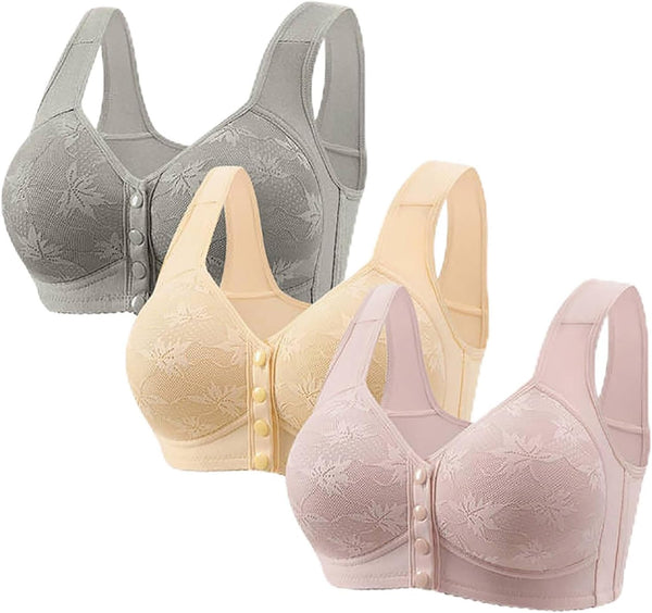 Women’s Front Open Bra – Non-Wired Full Coverage Support Bra (3 Colors)