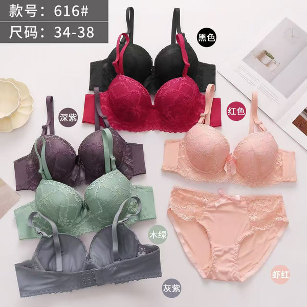 Women’s Lace Bra & Panty Set – Push Up Wired, Single Padded (Sizes 34–38, Cup B, Random Colors)