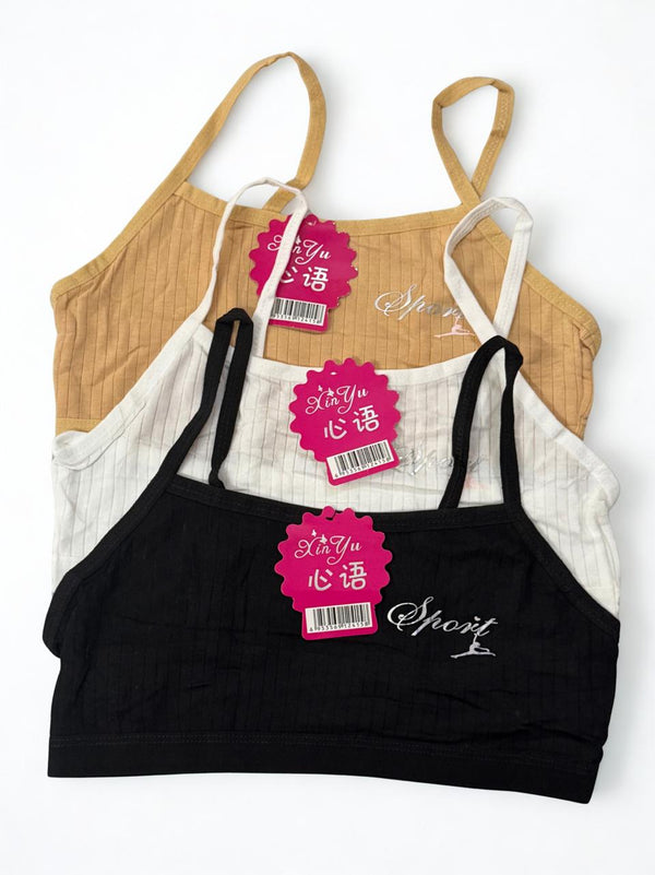 Pack of 3 Teen Girls Training Bras – Cotton | Free Size | Thin Fixed Straps