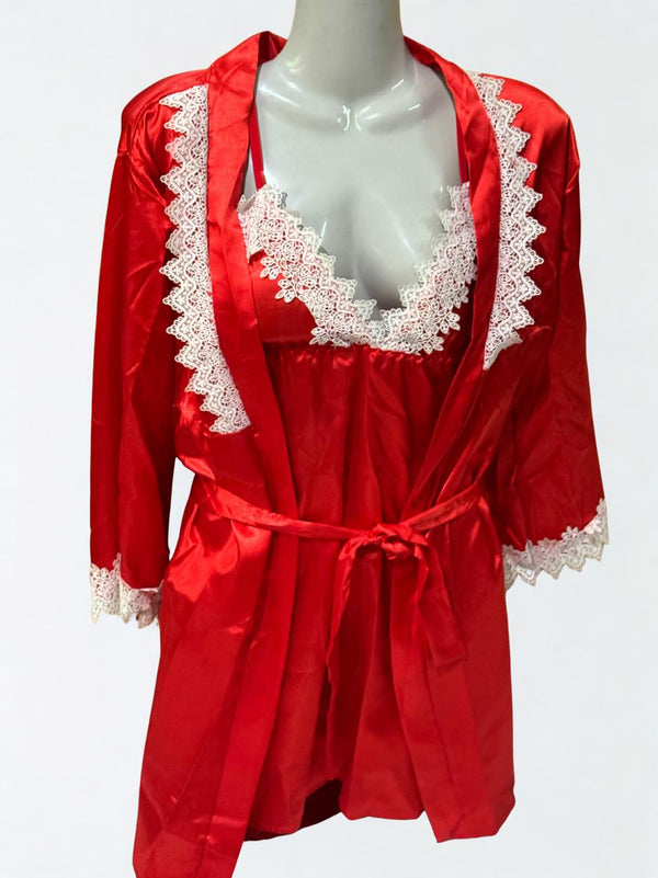 Red Silk 3-Piece Nighty Set for Women – Elegant Satin Nightwear with Robe