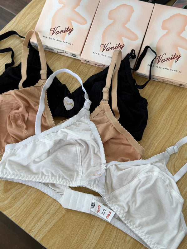 Blended Soft Cotton Bras – Pack of 3 (Skin, White, Black) | Everyday Comfort | Sizes 32B–42B