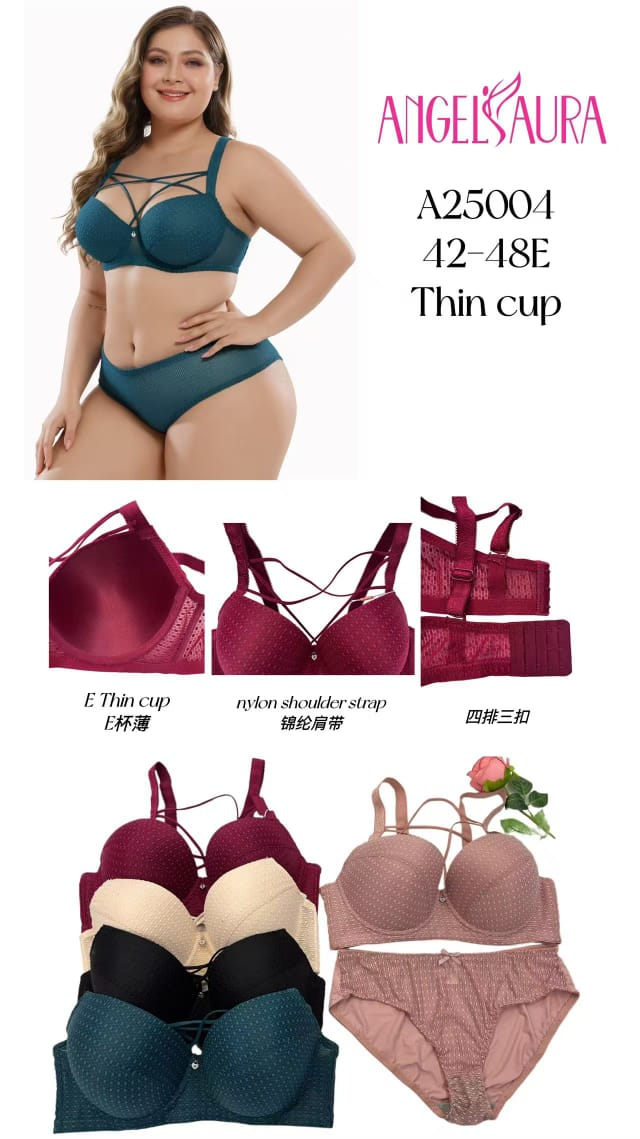 Silken Plus-Size E-Cup Bra & Panty Set – Thin Cup, Ultra Support, Premium Comfort (Sizes 42E–48E)