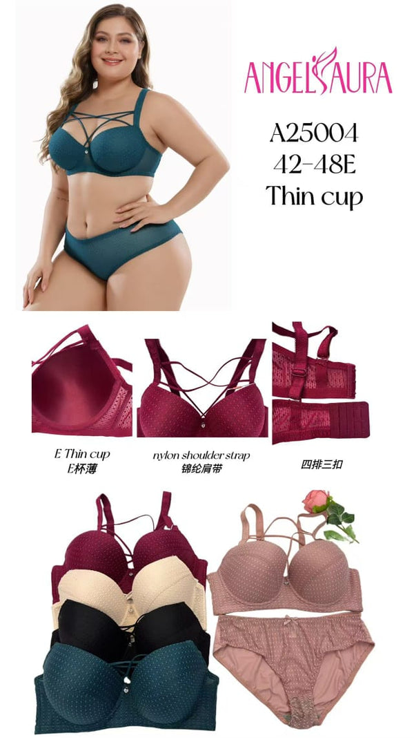 Silken Plus-Size E-Cup Bra & Panty Set – Thin Cup, Ultra Support, Premium Comfort (Sizes 42E–48E)