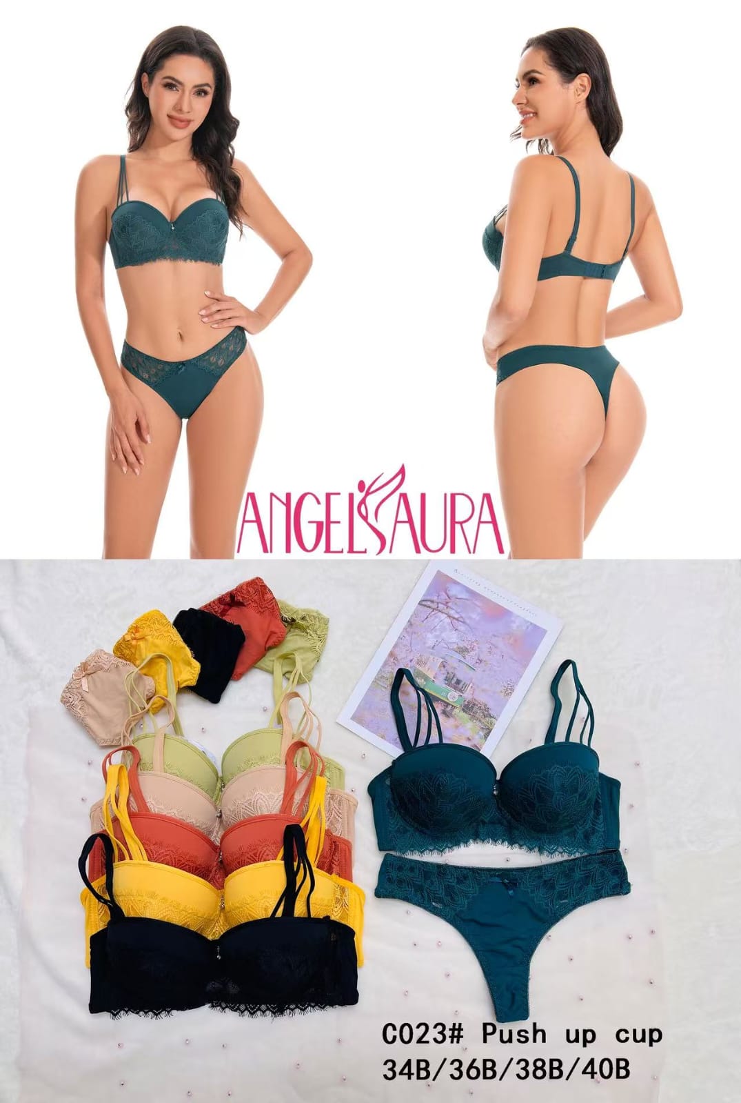 Silken Lace Push-Up Bra & Panty Set – Padded, Underwired, Elegant Lingerie (Sizes 34B–40B)