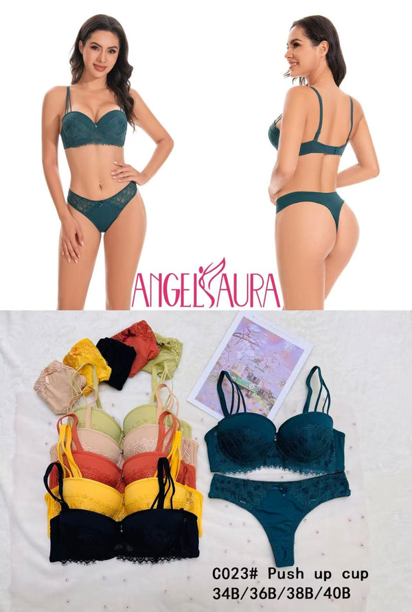 Silken Lace Push-Up Bra & Panty Set – Padded, Underwired, Elegant Lingerie (Sizes 34B–40B)