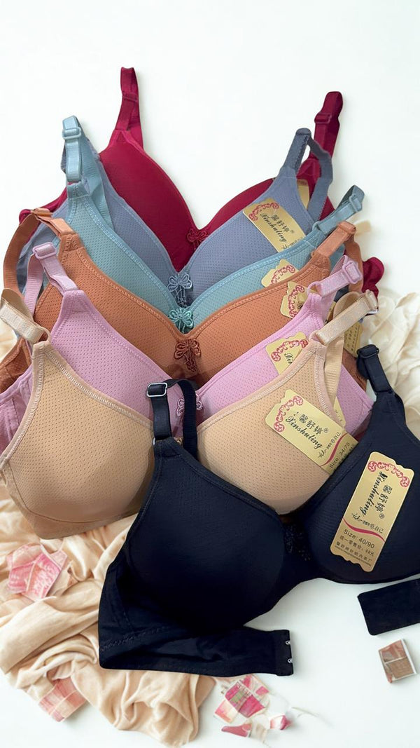 Pack of 2 – Breathable Single Padded Comfort Bras (A/B Cup Coverage | Sizes 32–38 | Random Colors)